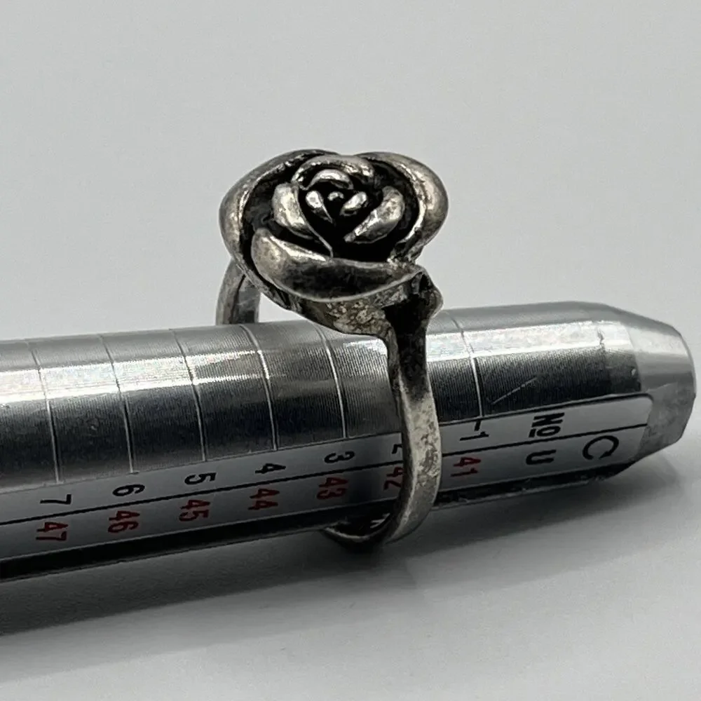 Oxidized Silver 925 Rose Flower Ring Handcrafted Sterling Silver Rose Ring Vntg